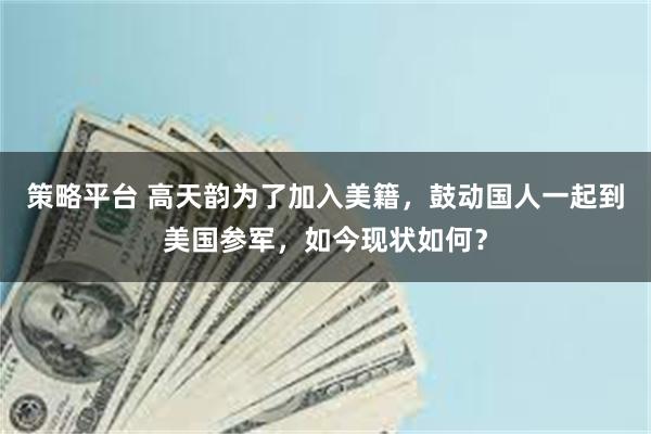 策略平台 高天韵为了加入美籍，鼓动国人一起到美国参军，如今现状如何？